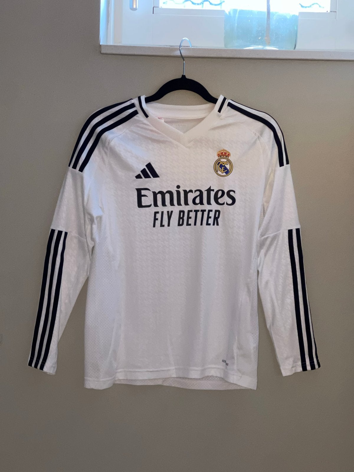 Real Madrid Thuisshirt Lange Mouwen - Maat 164 (13-14 jaar), Wit, Overige maten, Ophalen of Verzenden, Zo goed als nieuw