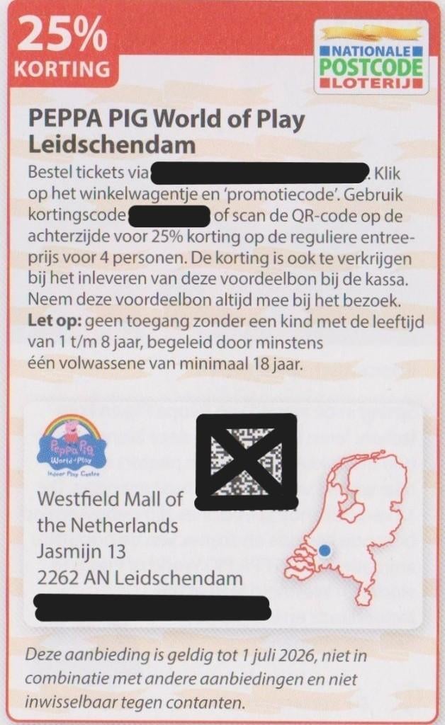PEPPA PIG World of Play Leidschendam. 25% korting., Tickets en Kaartjes, Recreatie | Pretparken en Attractieparken, Drie personen of meer