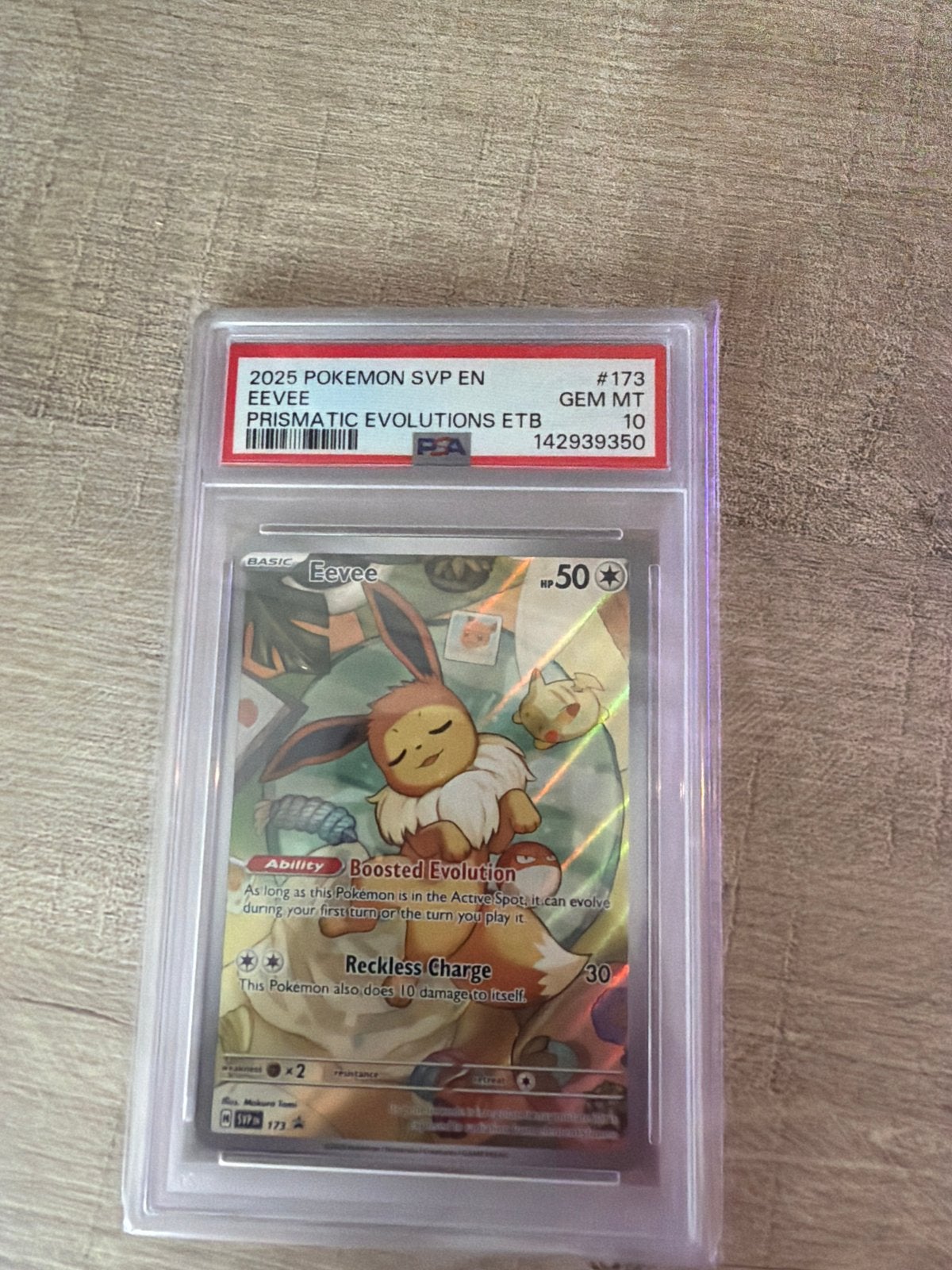PSA 10 Eevee Prismatic Evolutions ETB #173 Pokémon, Ophalen of Verzenden, Nieuw, Losse kaart