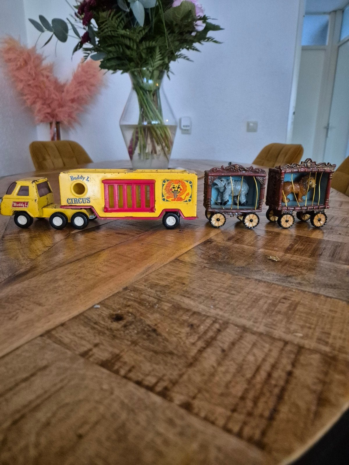 Vintage Buddy L Circus Truck met Dierenwagens, Ophalen of Verzenden, Gebruikt