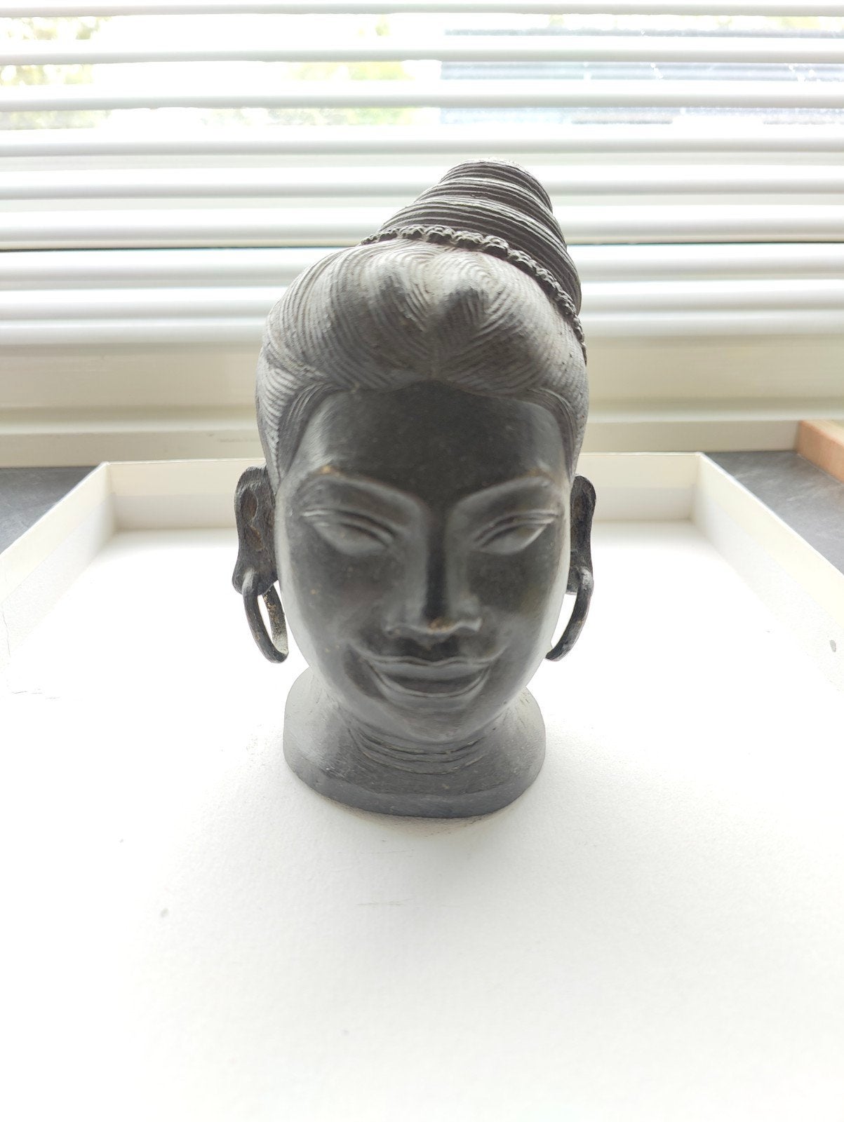 Vintage metaal buste uit cambodja, Antiek en Kunst, Minder dan 20 cm, Buste, Ophalen of Verzenden, Bruin