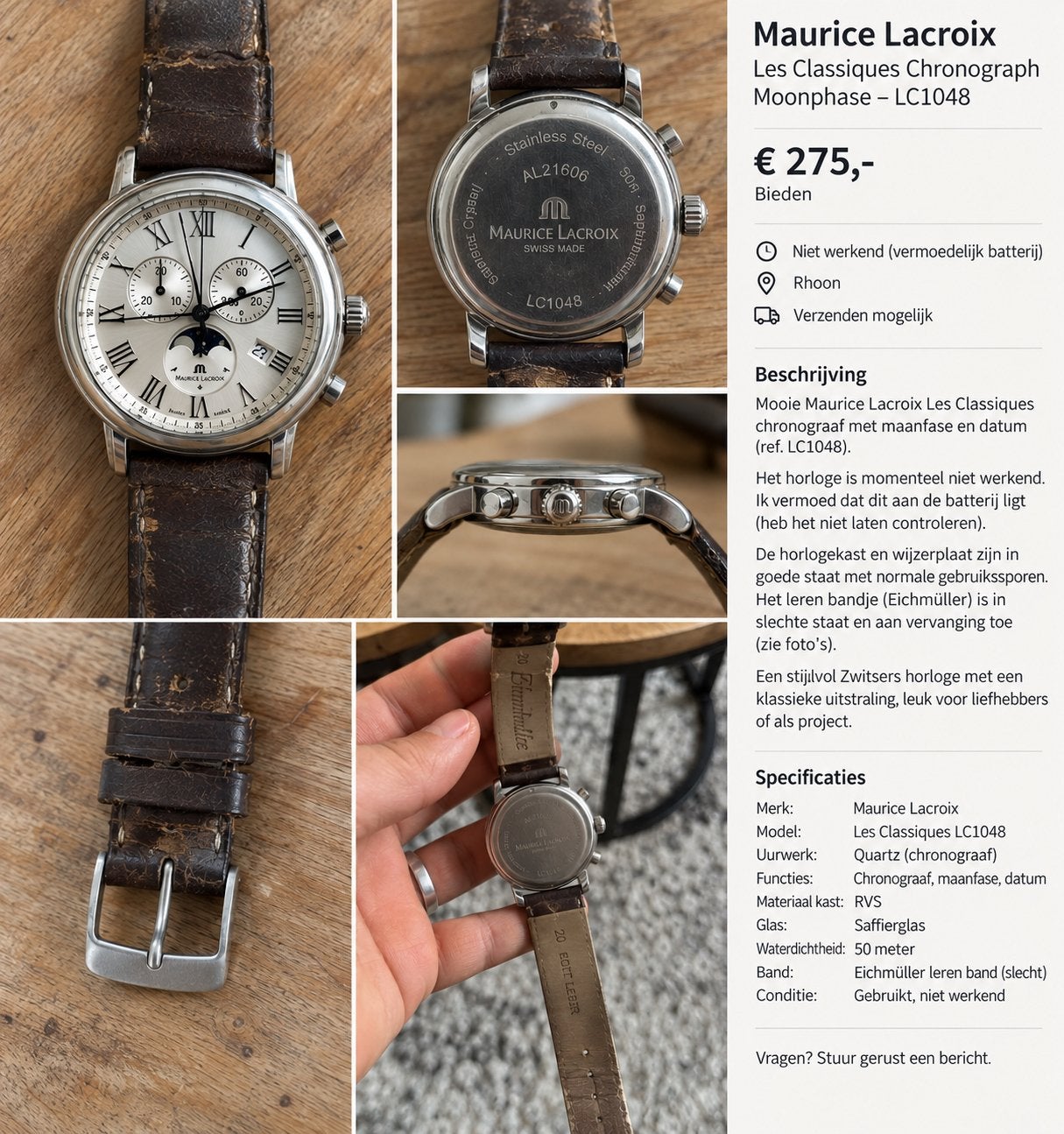 Maurice Lacroix Les Classiques LC1048, Sieraden, Tassen en Uiterlijk, Ophalen of Verzenden, Leer, Overige merken