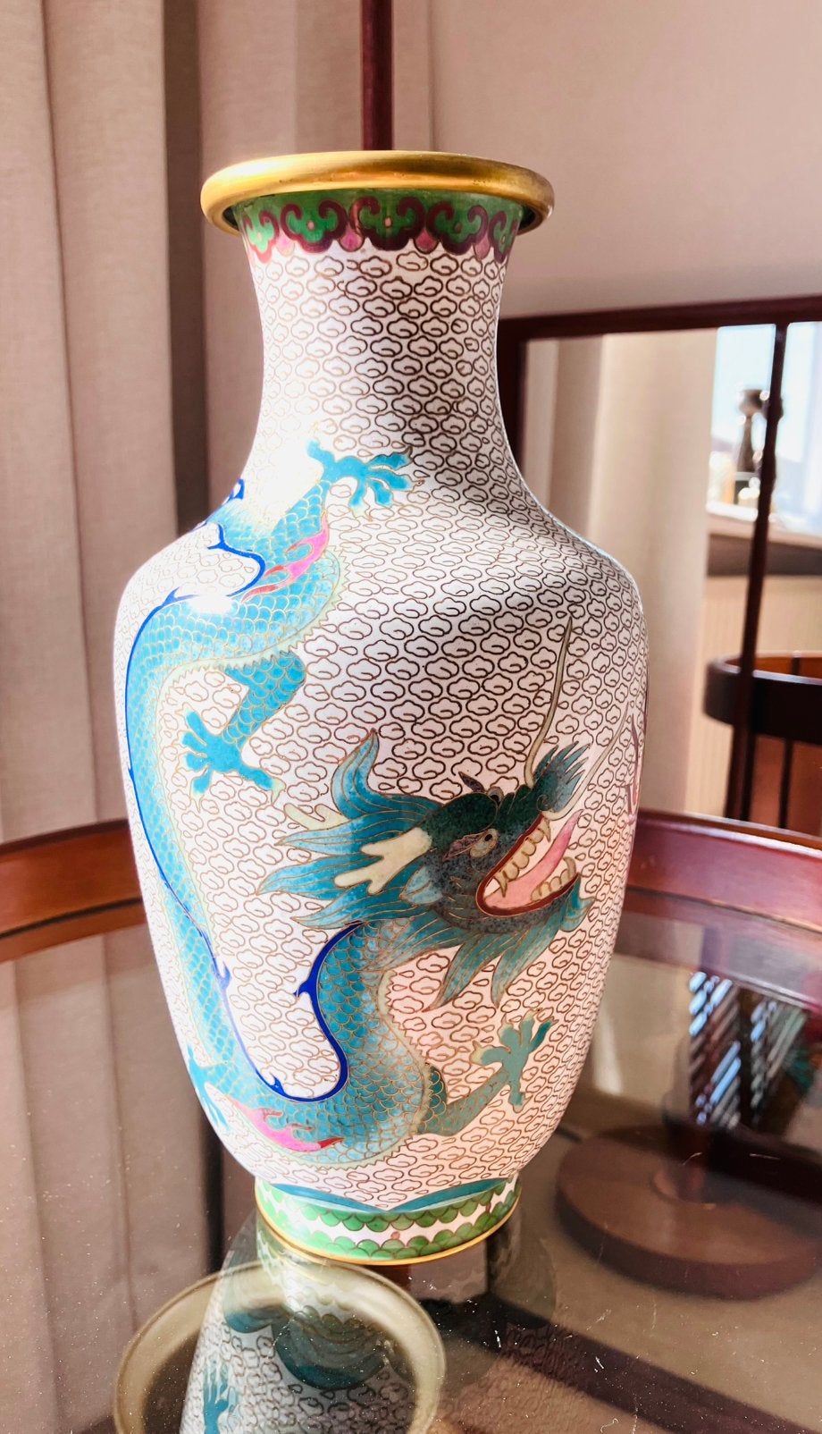 Chinese vaas, cloisonné-emaille, Chinoiserie, twee draken., Huis en Inrichting, Woonaccessoires | Vazen, Ophalen of Verzenden
