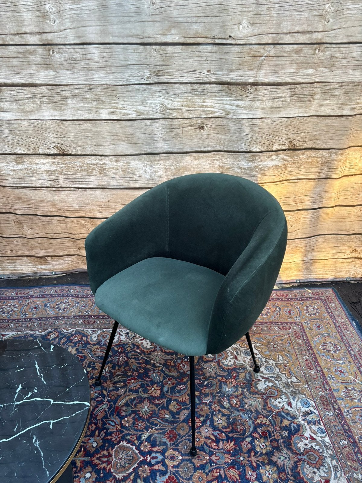 Groene velvet stoel / fauteuil, Ophalen of Verzenden, Zo goed als nieuw, Minder dan 75 cm, 50 tot 75 cm