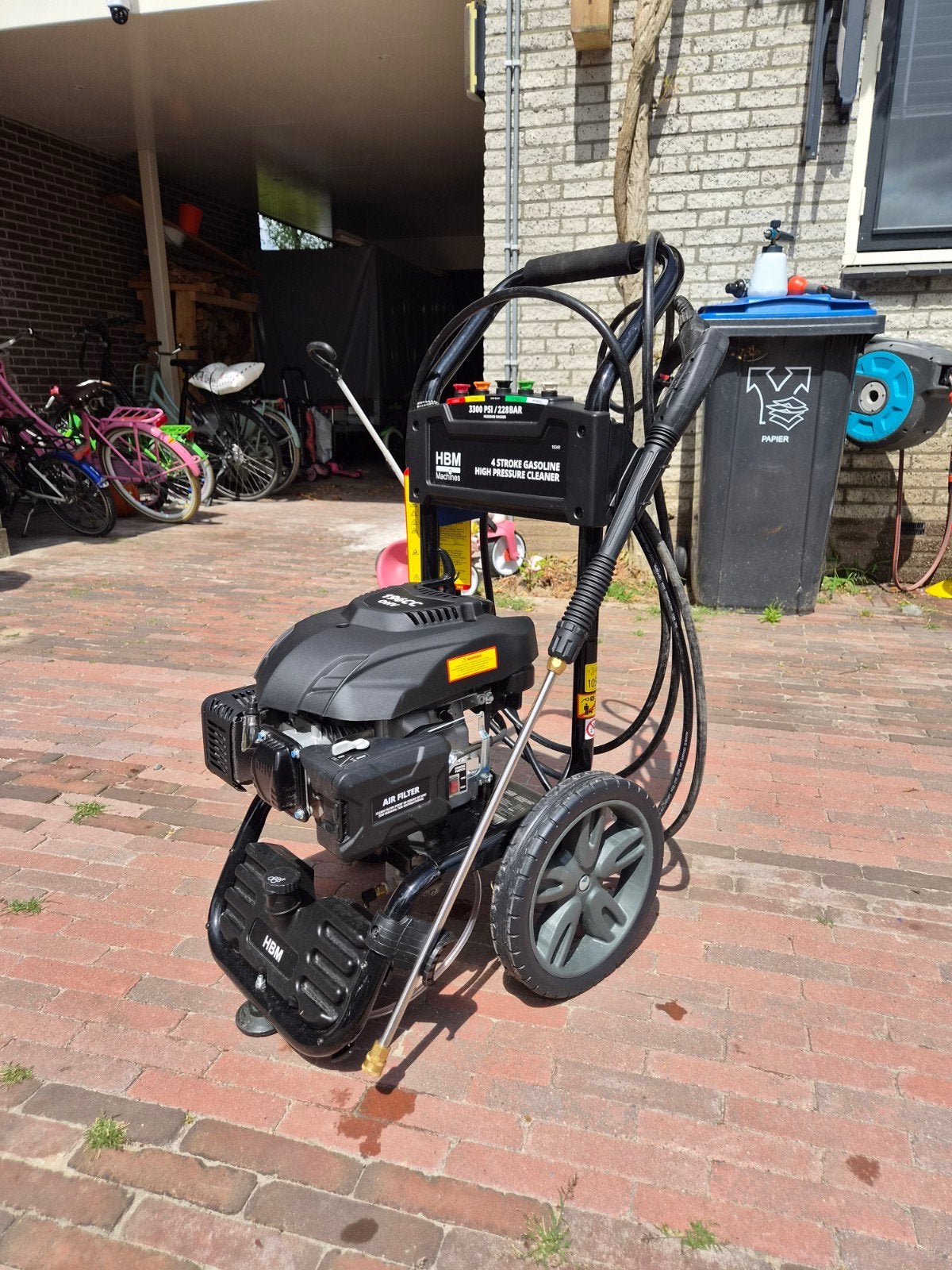 HBM Machines Benzine Hogedrukreiniger 196CC OHV 3300 PSI, Tuin en Terras, Hogedrukreinigers, Ophalen, Zo goed als nieuw, Benzine