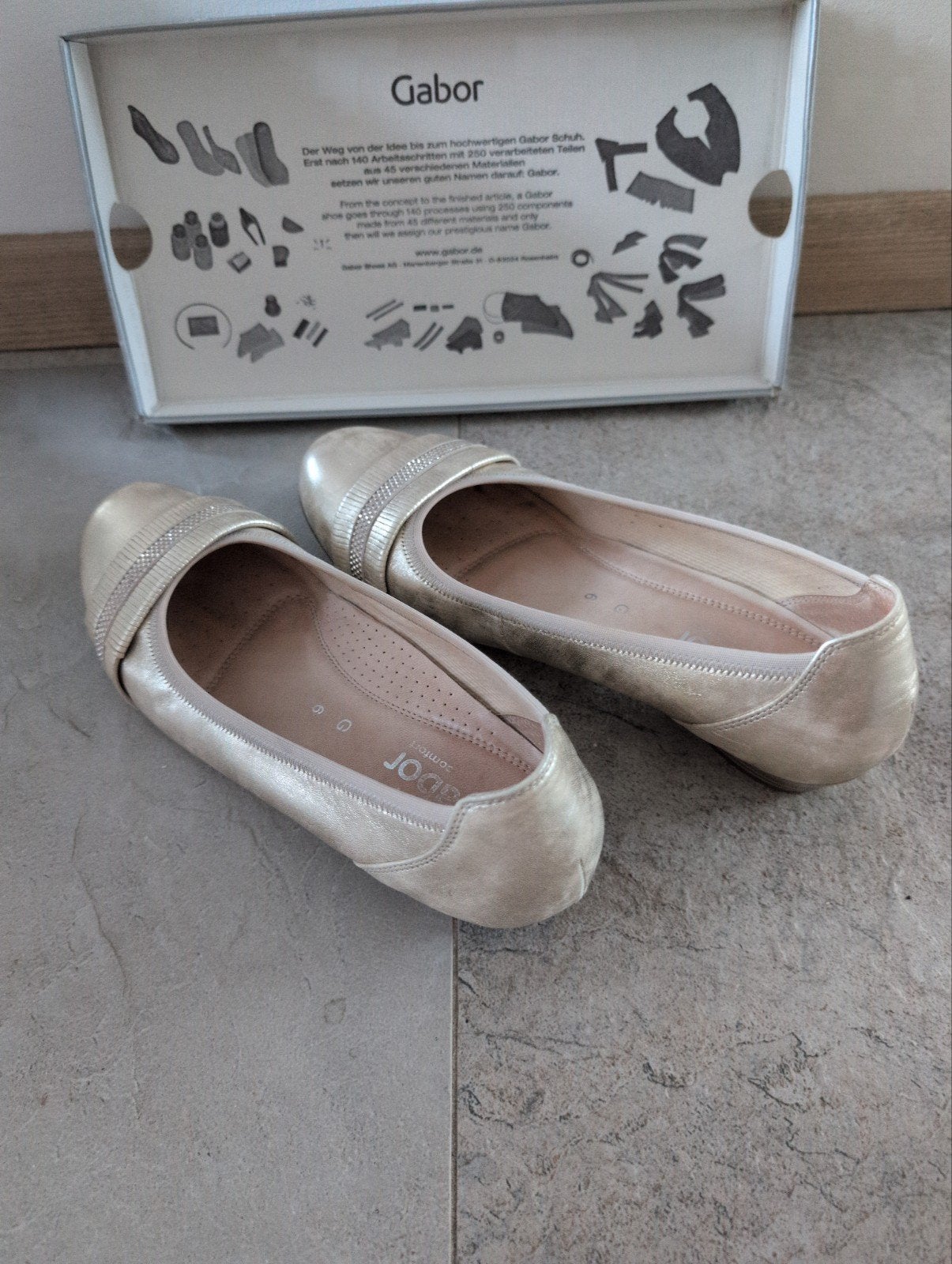 Gabor Ballerina's - Powder Metallic Platino - Maat 39, Kleding | Dames, Schoenen, Overige kleuren, Gabor, Zo goed als nieuw, Ballerina's