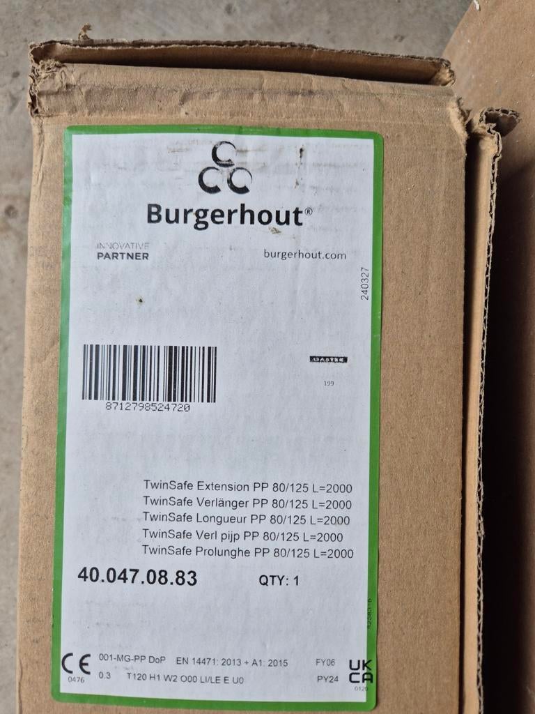 Rookgasafvoer 80/125 l=2000 burgerhout twinsafe concentrisch, Doe-het-zelf en Verbouw, Ophalen, Nieuw, 60 tot 150 cm, 80 cm of meer
