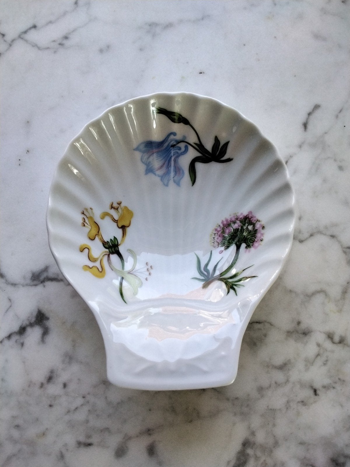 Vintage schelp schaaltje trinket dish botanische bloemen, Verzenden