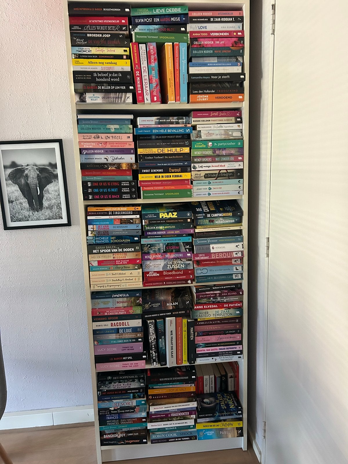 Hoge witte boekenkast met verstelbare planken, Ophalen, Minder dan 50 cm, Gebruikt, 200 cm of meer