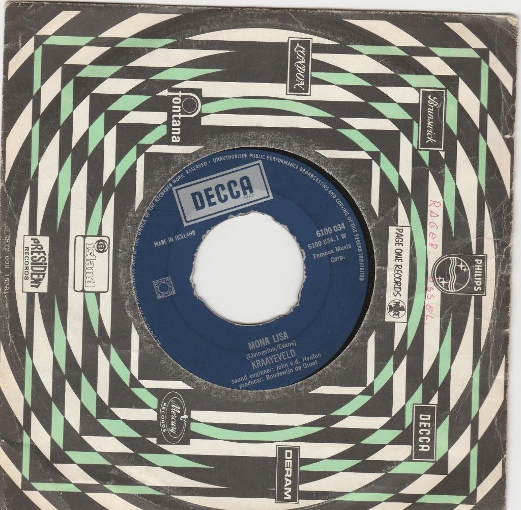 Kraayeveld - Mona Lisa & Be Rolling 1971 nederbeat € 4,50, Ophalen, Gebruikt, Pop