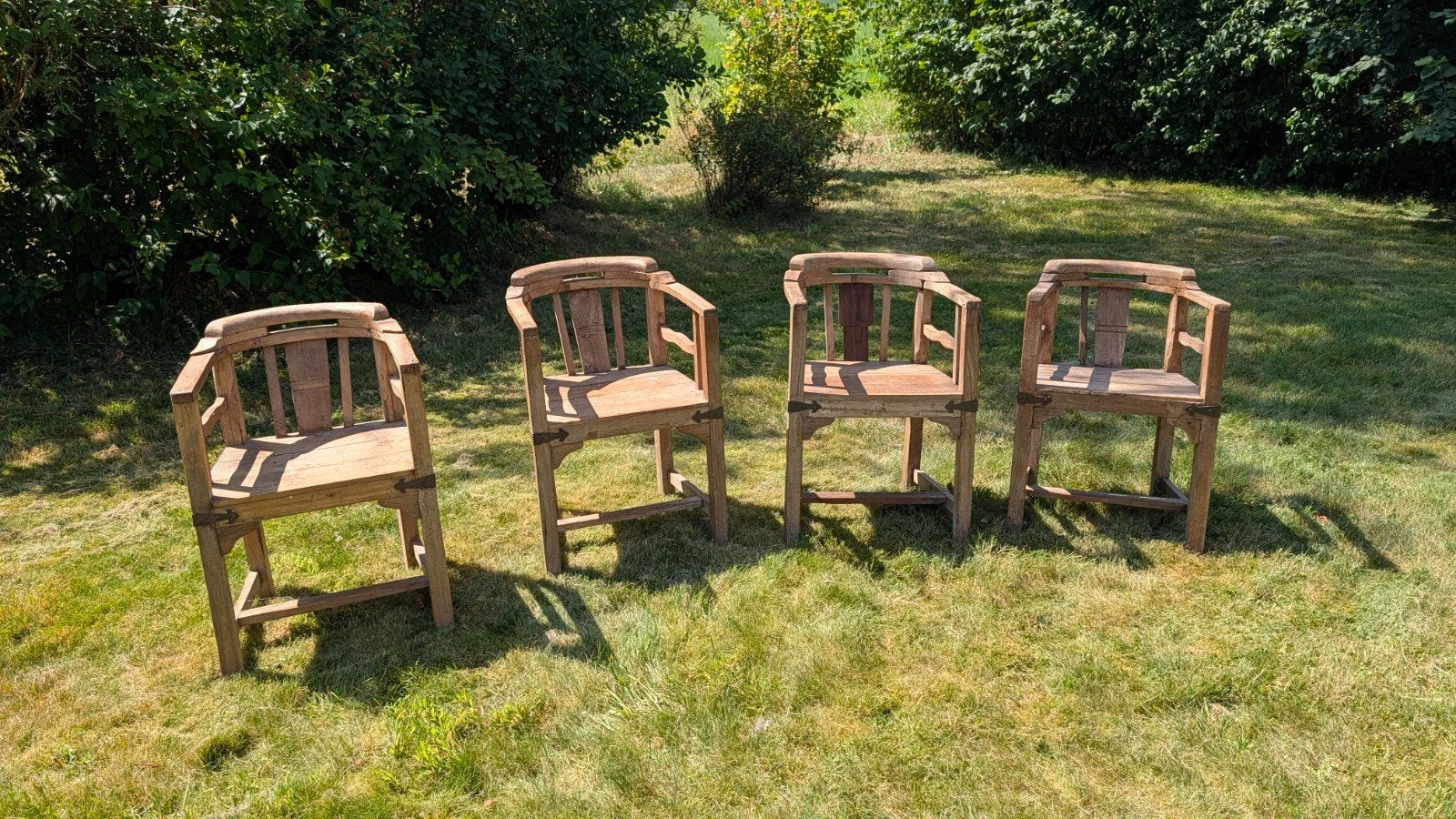 Set van 4 antieke teakhouten stoelen – brocante, Antiek en Kunst, Ophalen