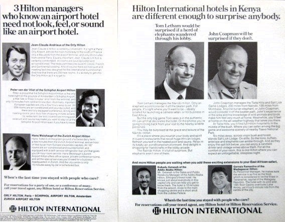 10 vintage advertenties reclames hotels 1971-84 hotel Hilton, Ophalen of Verzenden, Gebruikt, Overige typen