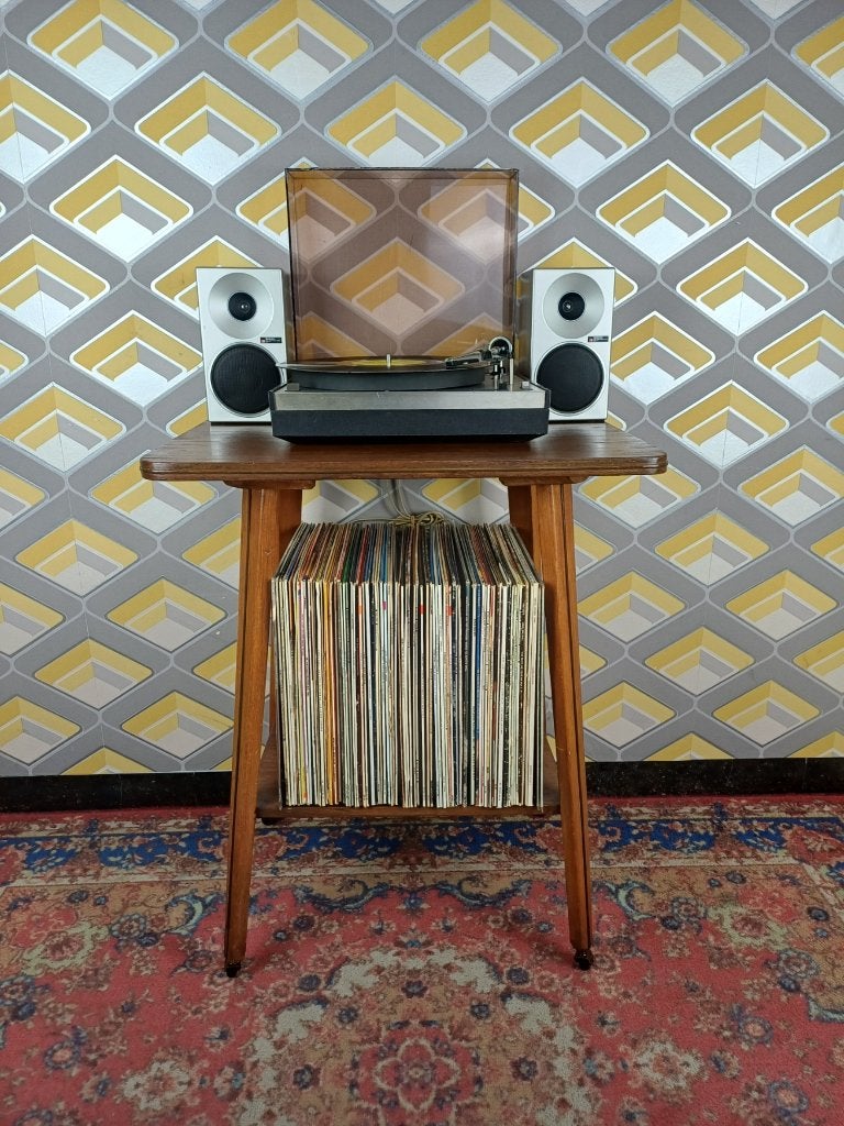 Audiomeubel platenkast platenspelerkast retro vintage hout, Ophalen, Gebruikt, Midcentury-modern, 50 tot 100 cm