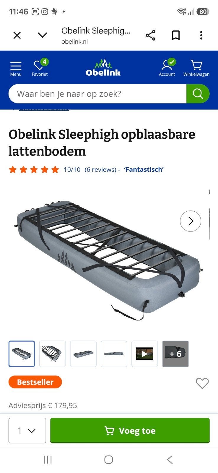 Obelink Sleephigh opblaasbaar luchtbed met lattenbodem, Caravans en Kamperen, Luchtbedden, Ophalen, Zo goed als nieuw