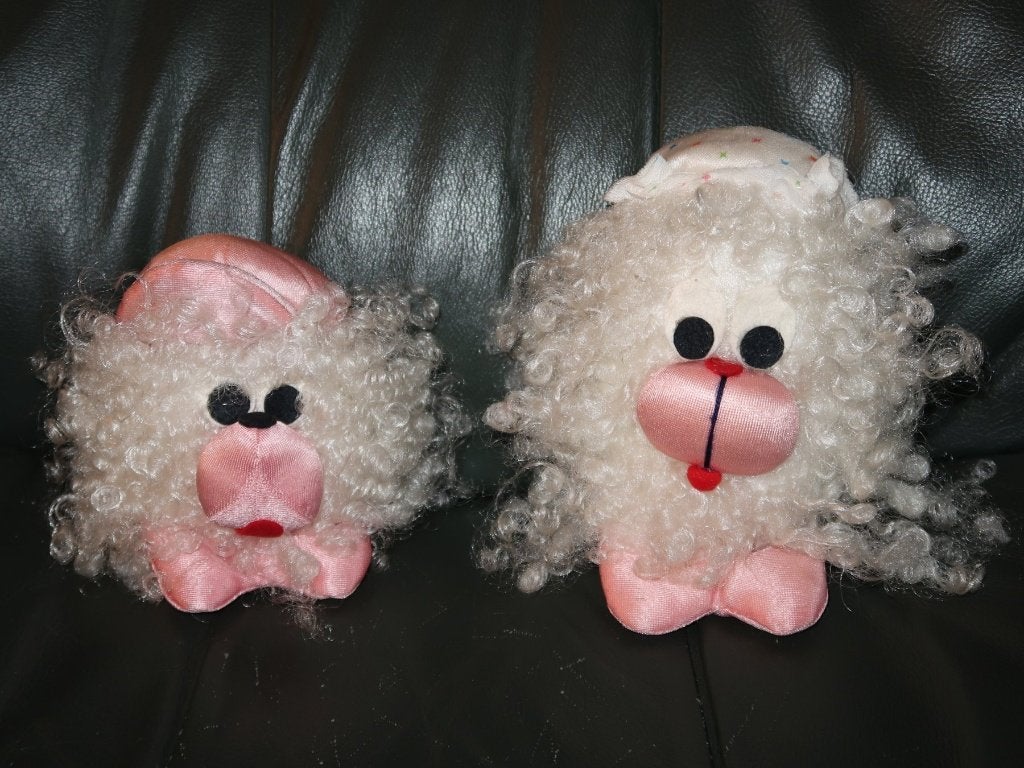 setje 80’s Poodles, 2 vintage krulhaar knuffel hondjes retro, Verzenden, Zo goed als nieuw