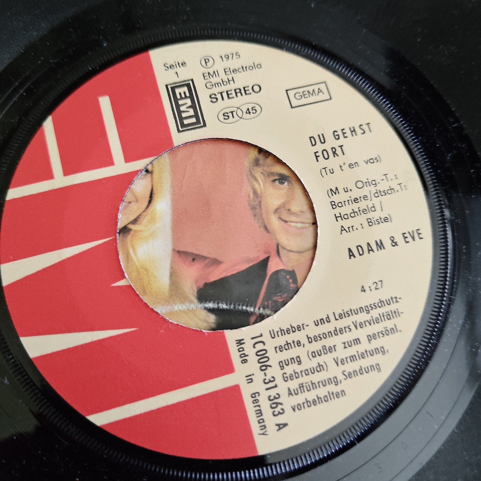 Adam & Eve - Du Gehst Fort (Tu t'en vas) - Single (1975), Gebruikt, 7 inch, EP, Schlager
