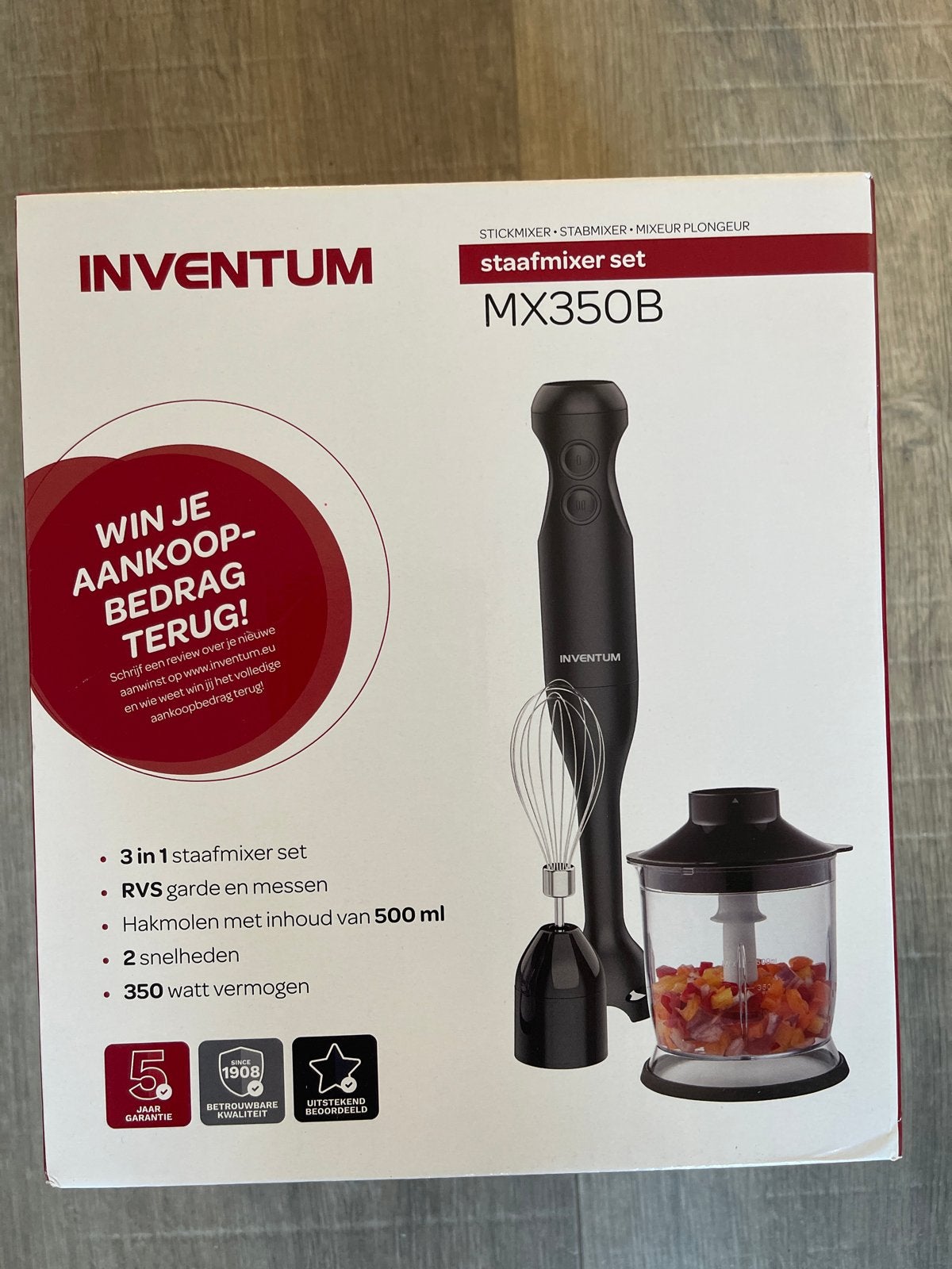 Inventum MX350B Staafmixerset - 3-in-1 met 2 snelheden, Minder dan 1 liter, Ophalen, Nieuw, 2 snelheden