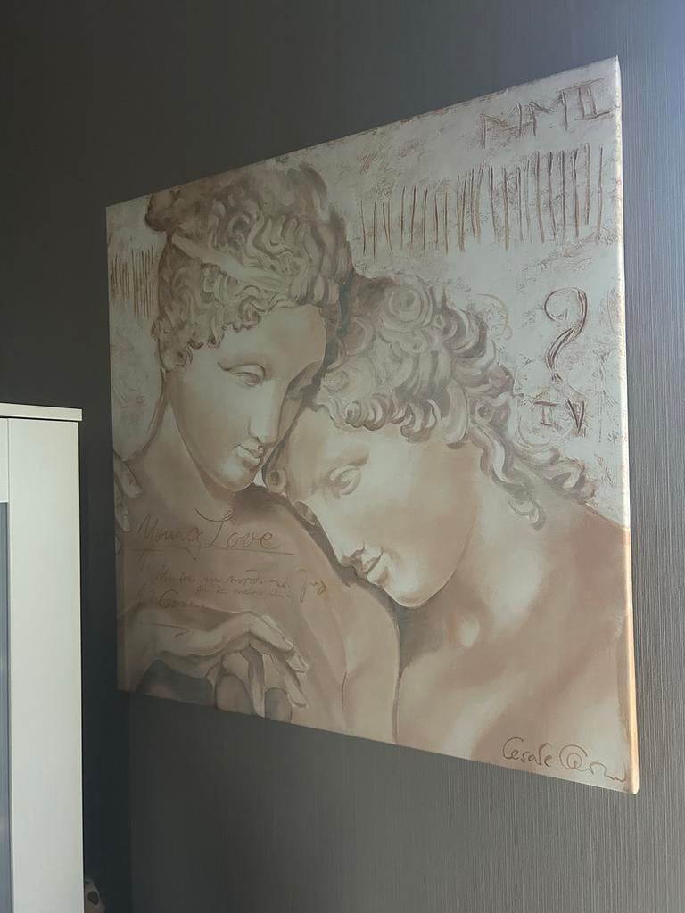 Canvas met klassieke figuren, gesigneerd Cesare, Ophalen