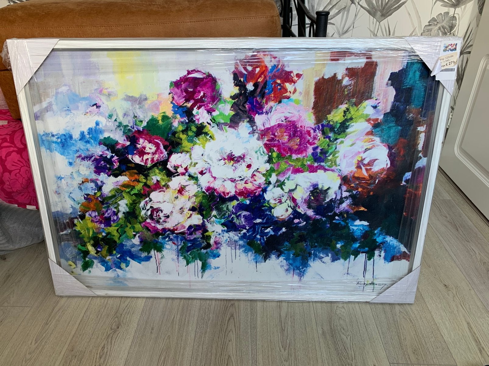 Schilderij "Kleurrijke bloemen" van Ricky Damen (125x84), Ophalen of Verzenden, Zo goed als nieuw, Schilderij
