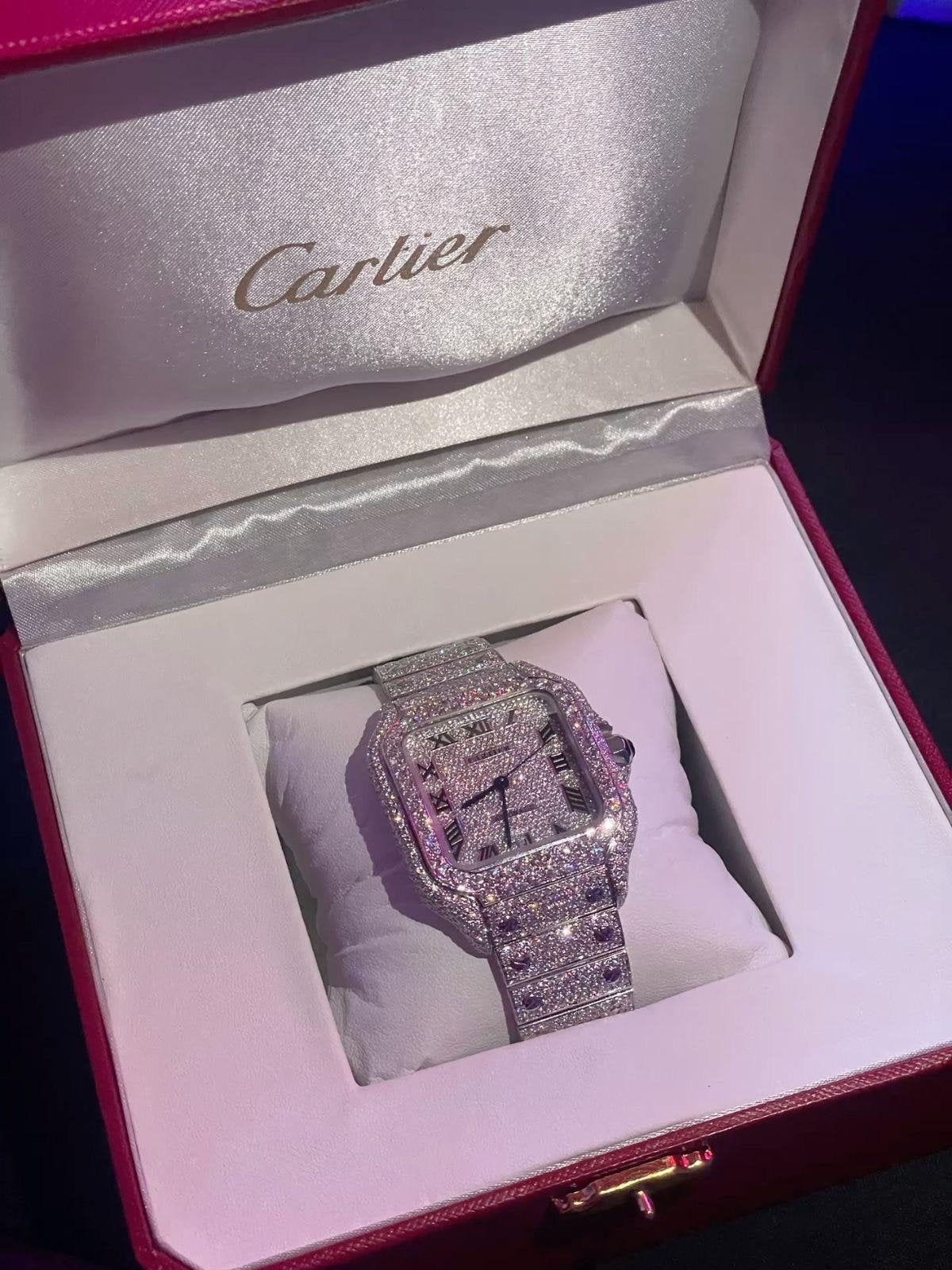 Cartier Santos de Cartier horloge met diamanten, Sieraden, Tassen en Uiterlijk, Horloges | Heren, Staal, Polshorloge, Zo goed als nieuw