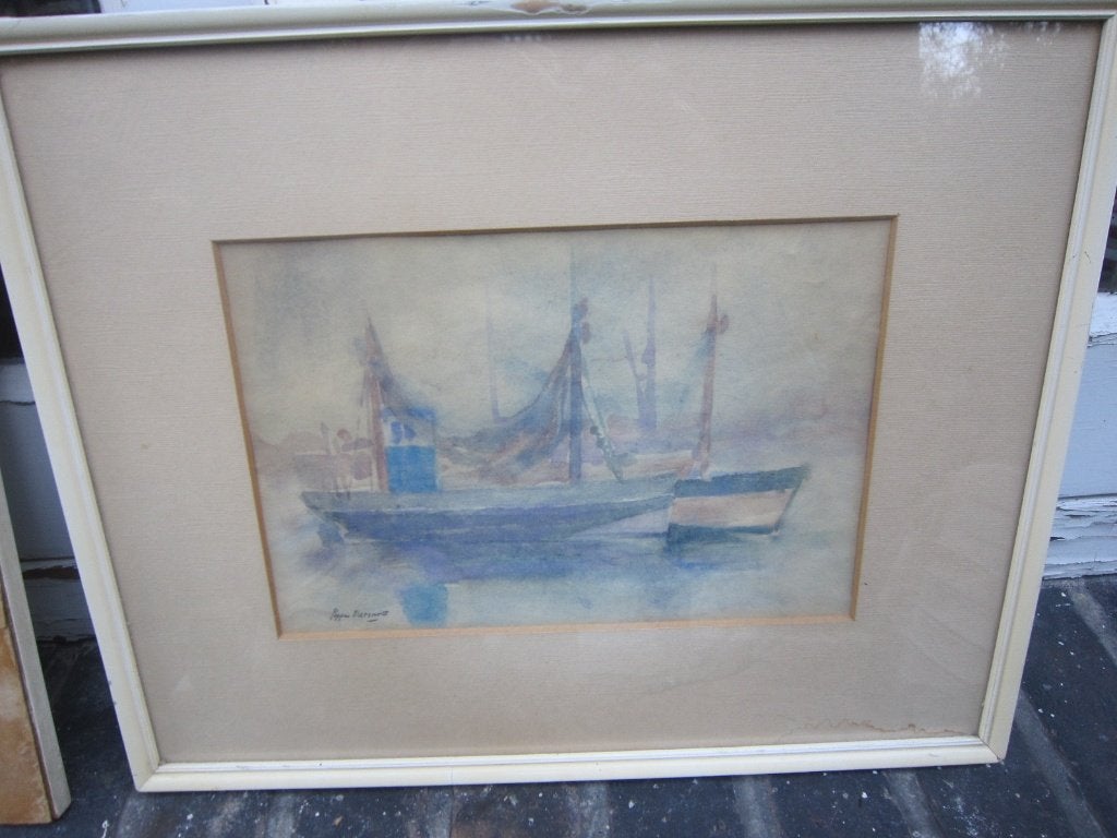 Poppe Damave, Mooie kleurets/aquarel van schepen, Antiek en Kunst, Kunst | Etsen en Gravures, Ophalen, Ets