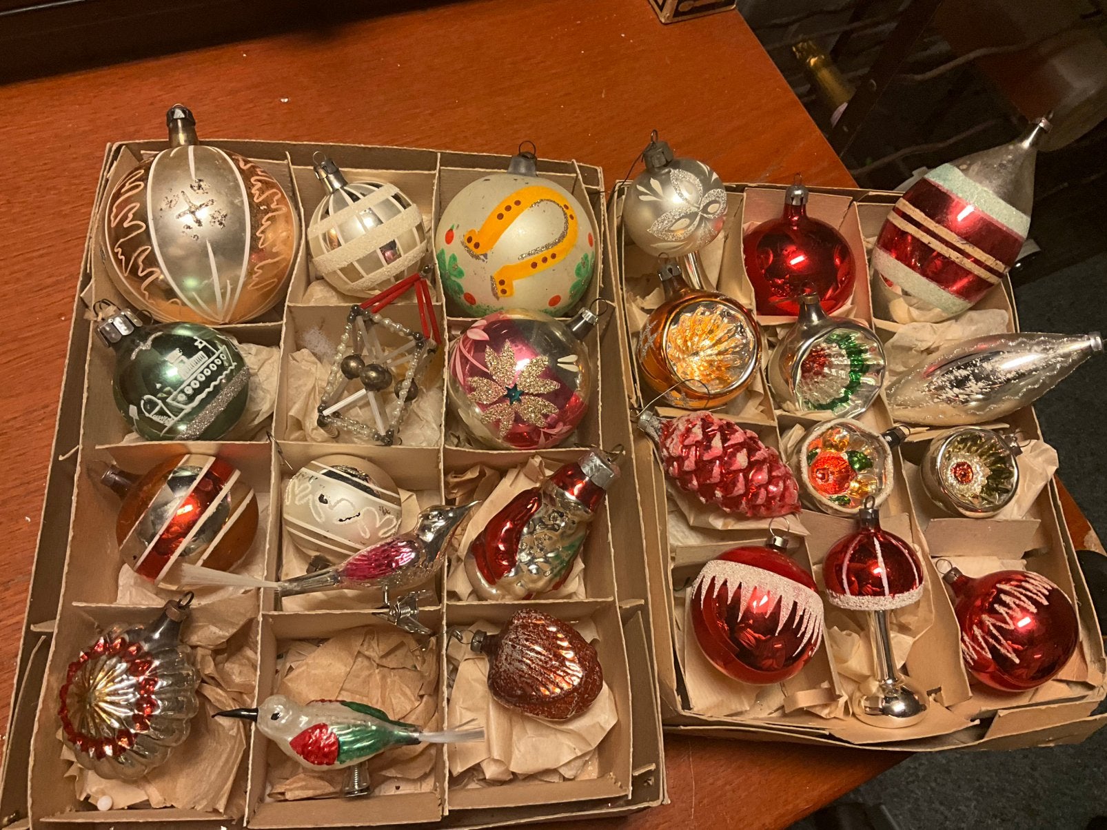 ANTIEKE KERSTBALLEN KLEUR, Diversen, Kerst, Ophalen of Verzenden, Gebruikt