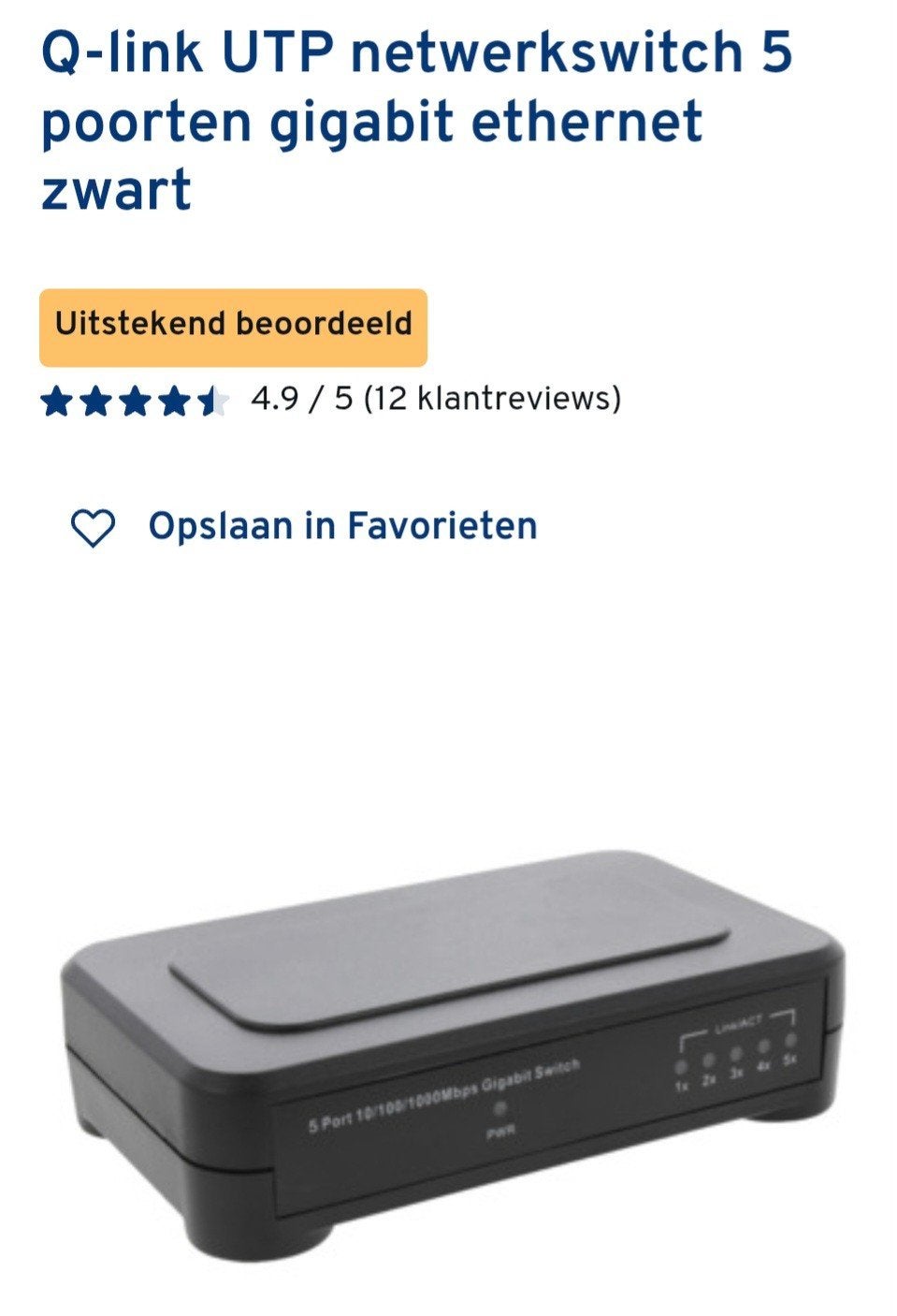 Q-link UTP netwerkswitch 5 poorten gigabit ethernet zwart, Ophalen of Verzenden, Nieuw