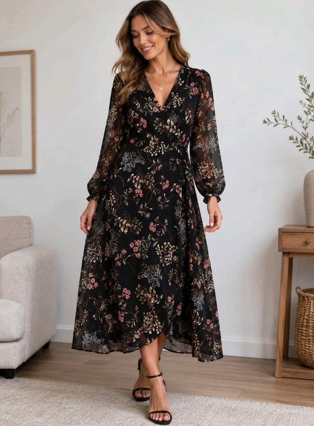 Vero Moda Maxi Wikkeljurk Bloemenprint Zwart - Maat XS, Vero Moda, Zwart, Ophalen of Verzenden, Zo goed als nieuw