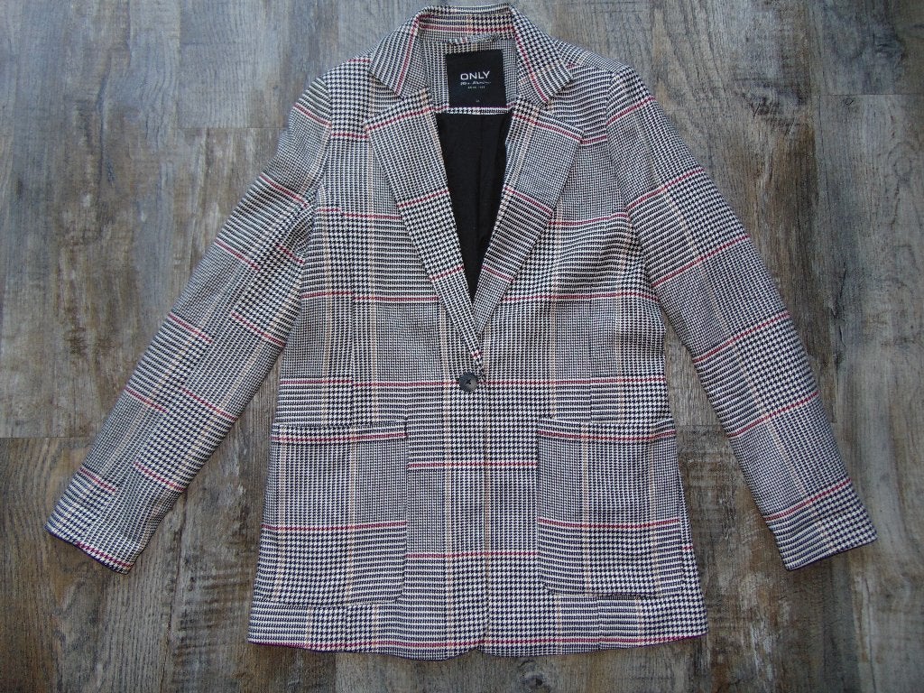 Colbert wit / zwart maat 34 ONLY blazer jasje geruit, Only, Zwart, Ophalen of Verzenden, Zo goed als nieuw