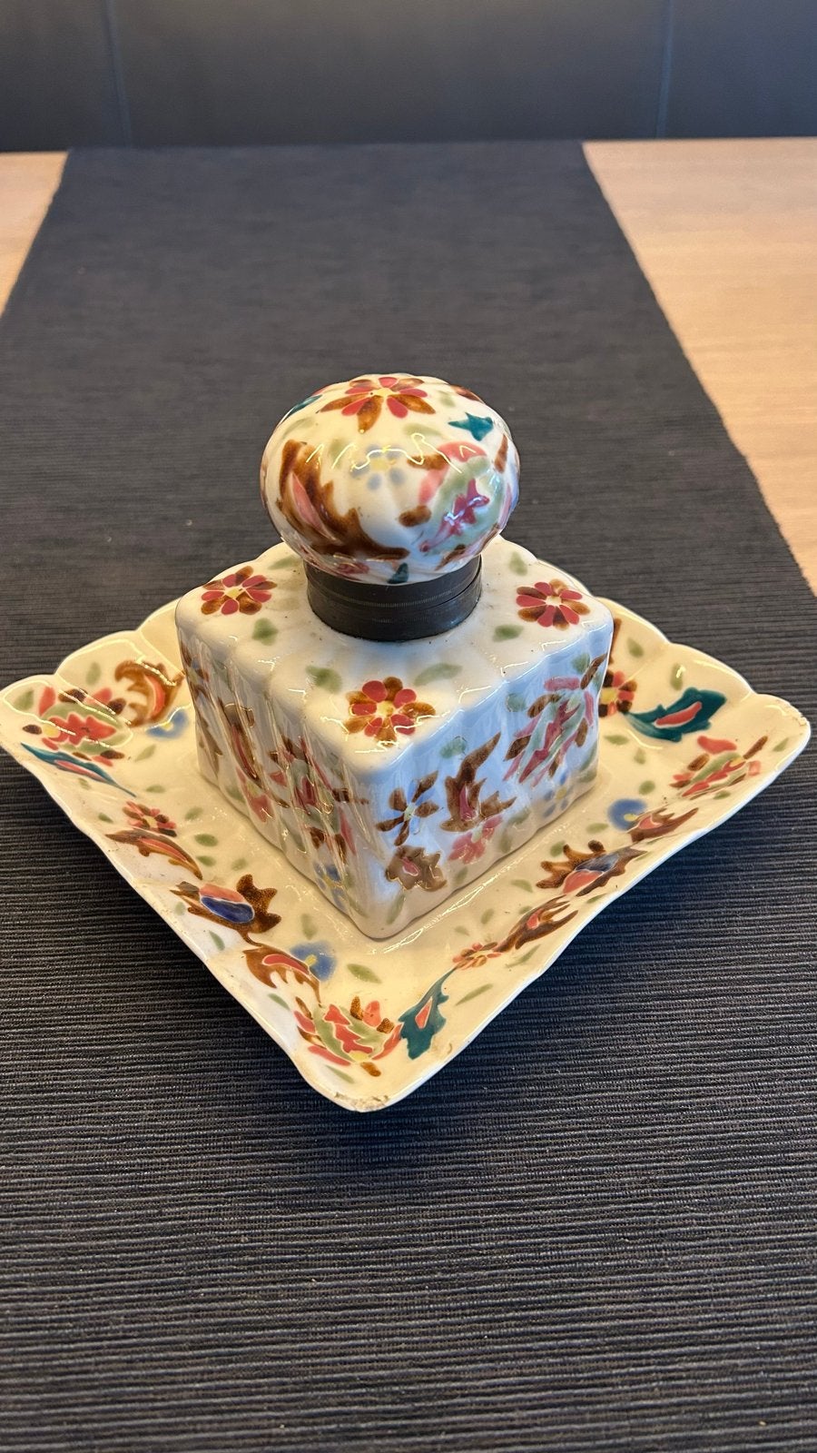 Antieke porseleinen inktpot met dienblad, Antiek en Kunst, Ophalen of Verzenden