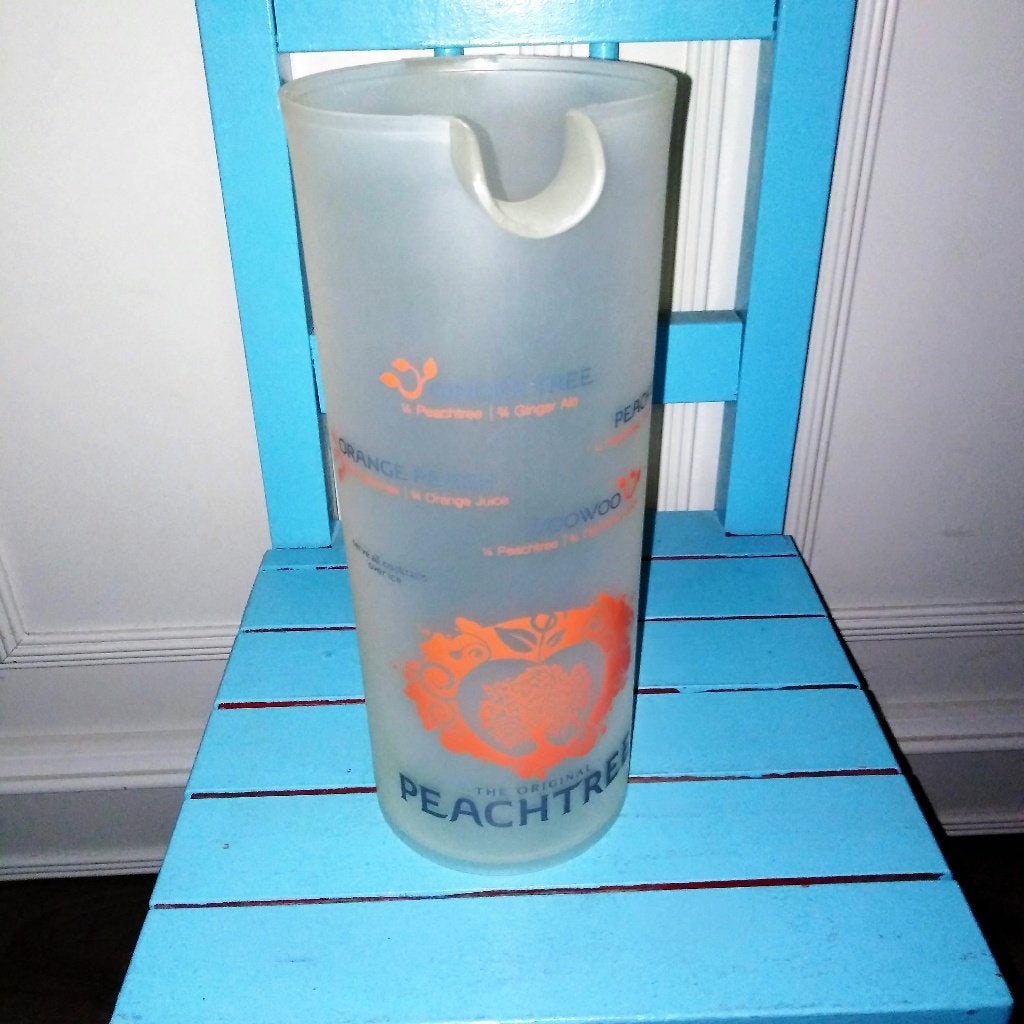 Peachtree likeur kan van kunststof met 4 longdrinkglazen, Ophalen, Gebruikt, Overige typen