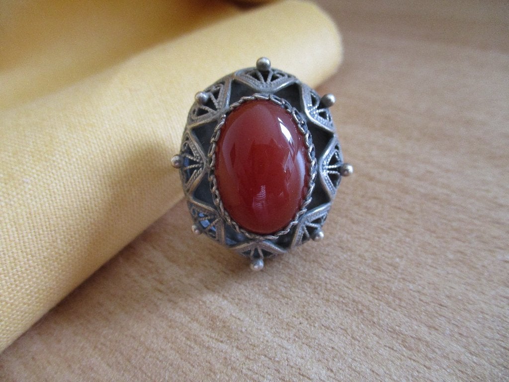 Zilveren Ring met carneool, Antiek en Kunst, Ophalen of Verzenden, Zilver