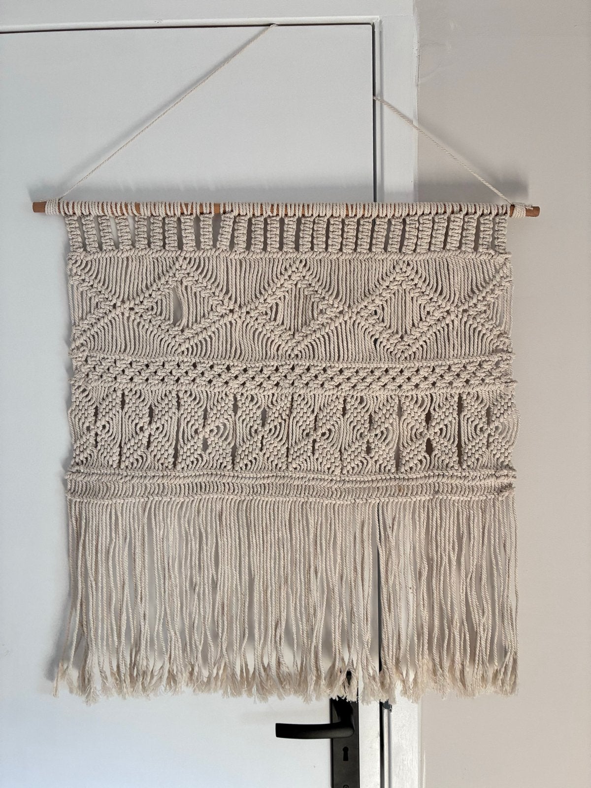 Boho gevlochten wanddecoratie - Macramé wandhanger 60x65cm, Textiel, Zo goed als nieuw, Handgemaakt, Ophalen
