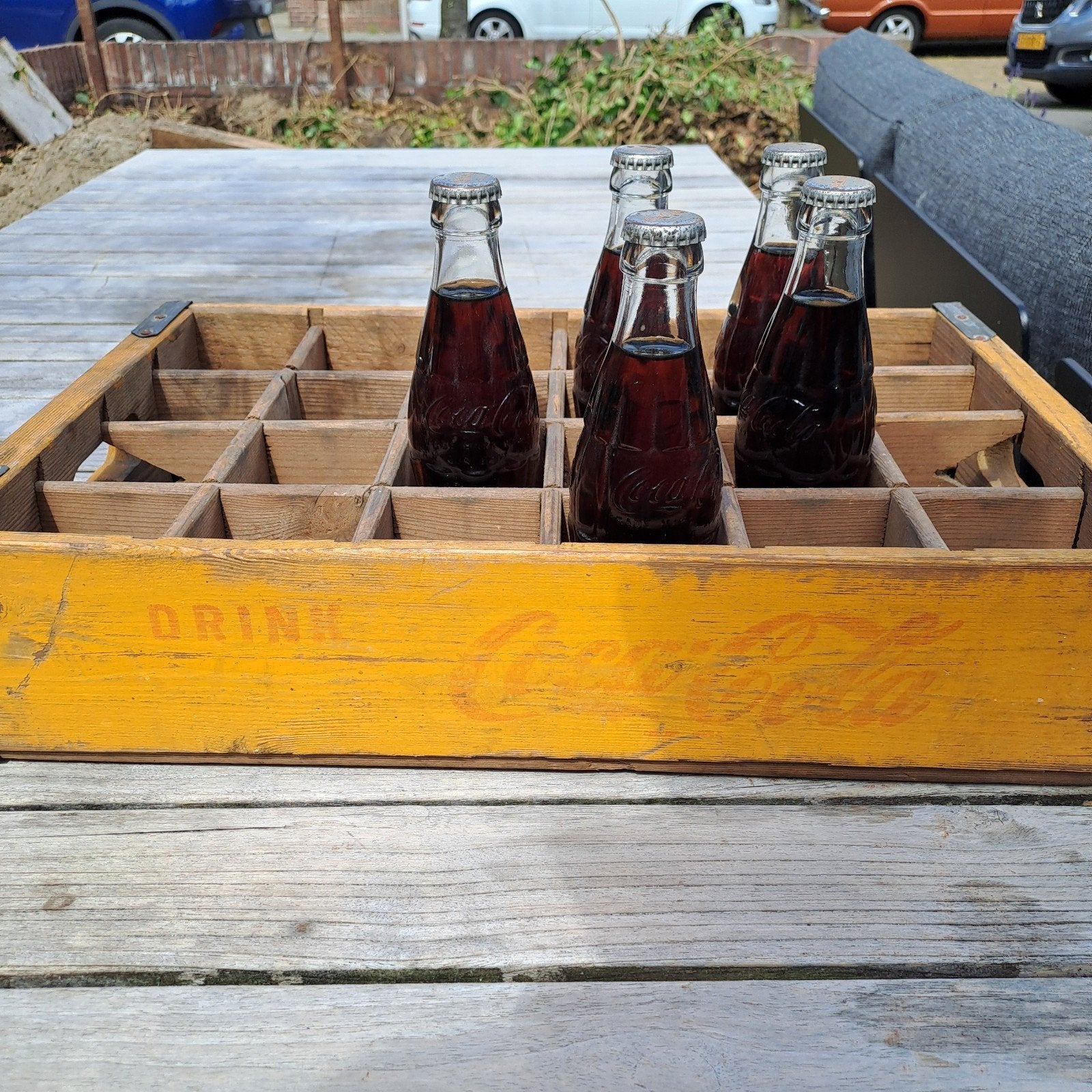 Coca cola krat met 5 flesjes, Ophalen of Verzenden, Gebruikt, Verpakking