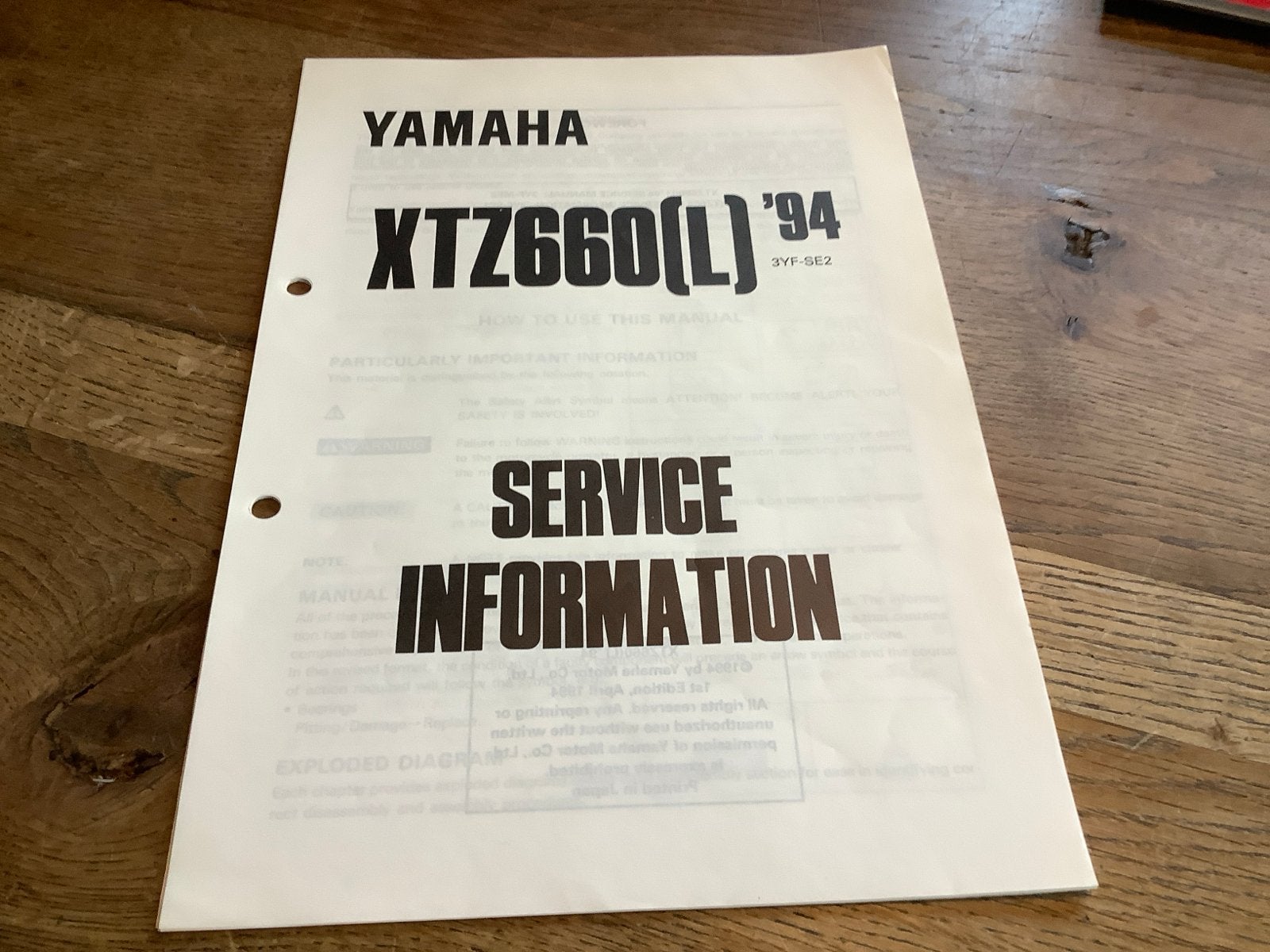 Yamaha XTZ660(L) '94 Service Informatie Handleiding.   (250), Verzenden, Yamaha
