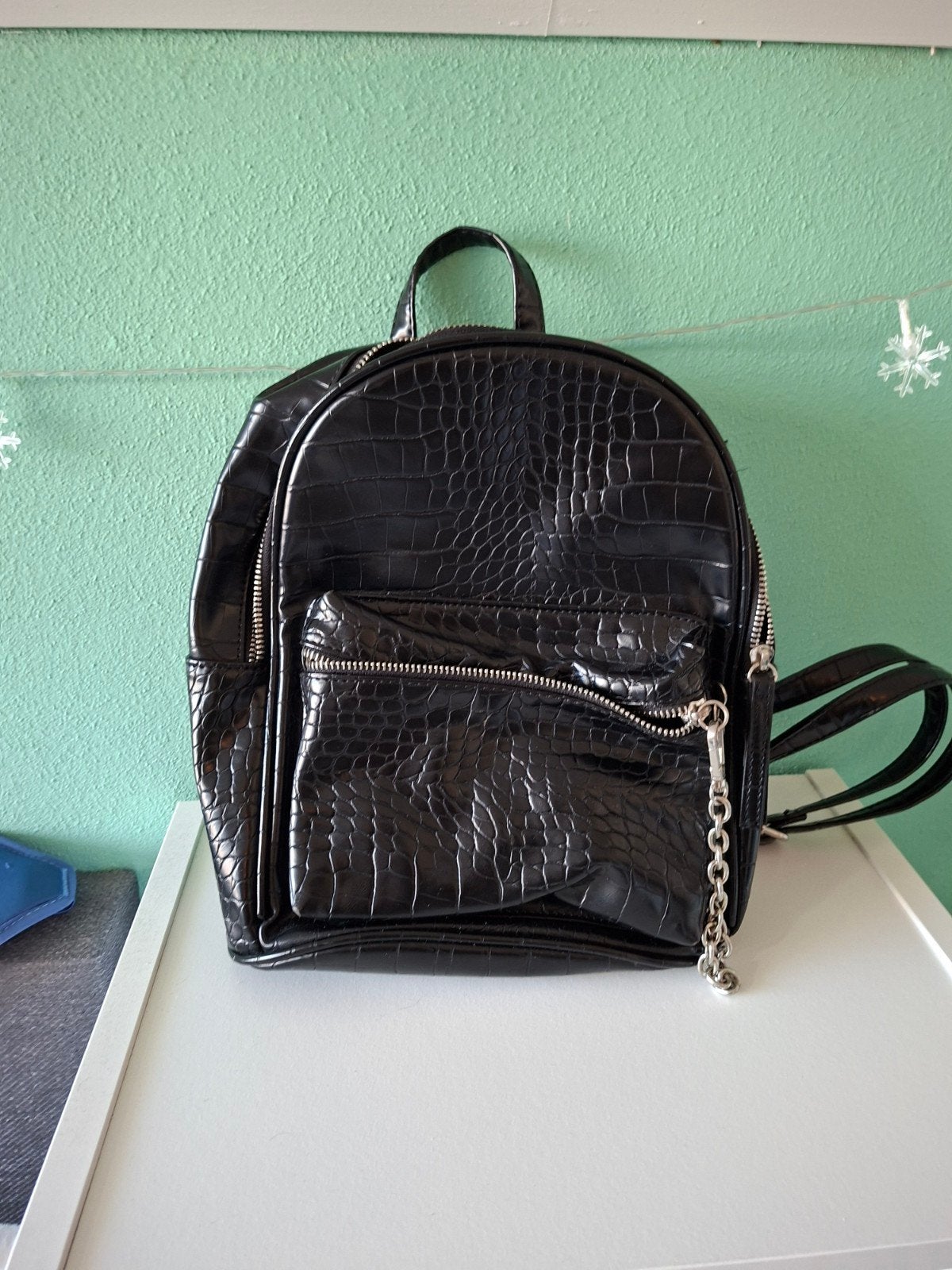 Bershka zwarte rugzak met krokodillenprint, Overige merken, Ophalen of Verzenden, 30 tot 45 cm, Minder dan 25 cm