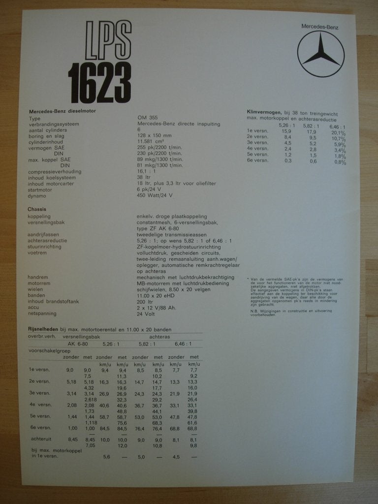 Mercedes LPS 1623 Specificatie Brochure 1970 LPS1623, Zo goed als nieuw, Mercedes-Benz, Mercedes, Ophalen of Verzenden
