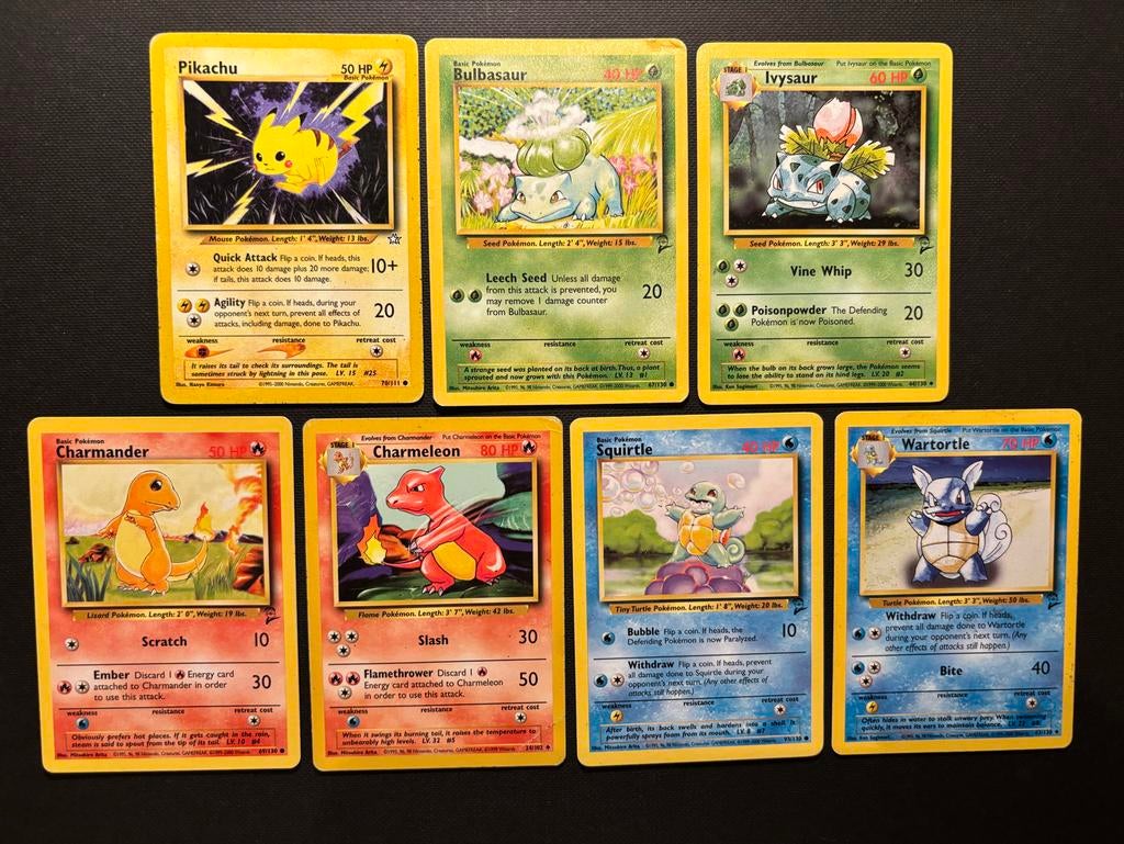 Pokémon Kaarten: Charmander, Charmeleon, Squirtle, Wartortle, Ophalen of Verzenden, Zo goed als nieuw, Meerdere kaarten