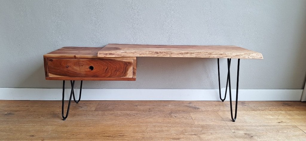 TV meubel acaciahout 120cm vintage/industrieel in nieuwstaat, Ophalen, Minder dan 50 cm, Vintage / industriële afwerking, Zo goed als nieuw