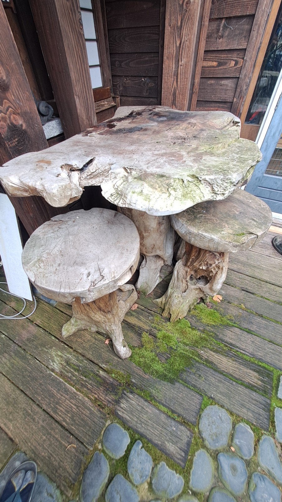 Teakhouten bartafel met 4 krukken, Ophalen