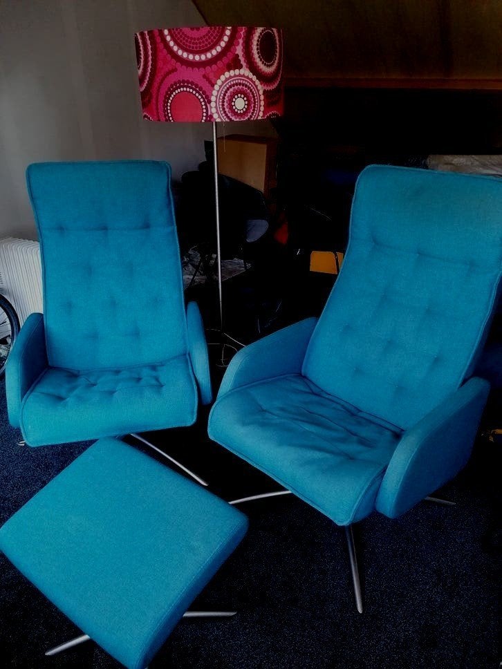 Foto 2 van 2x Comfortabele Relax Fauteuil Voetenbank Turquoise