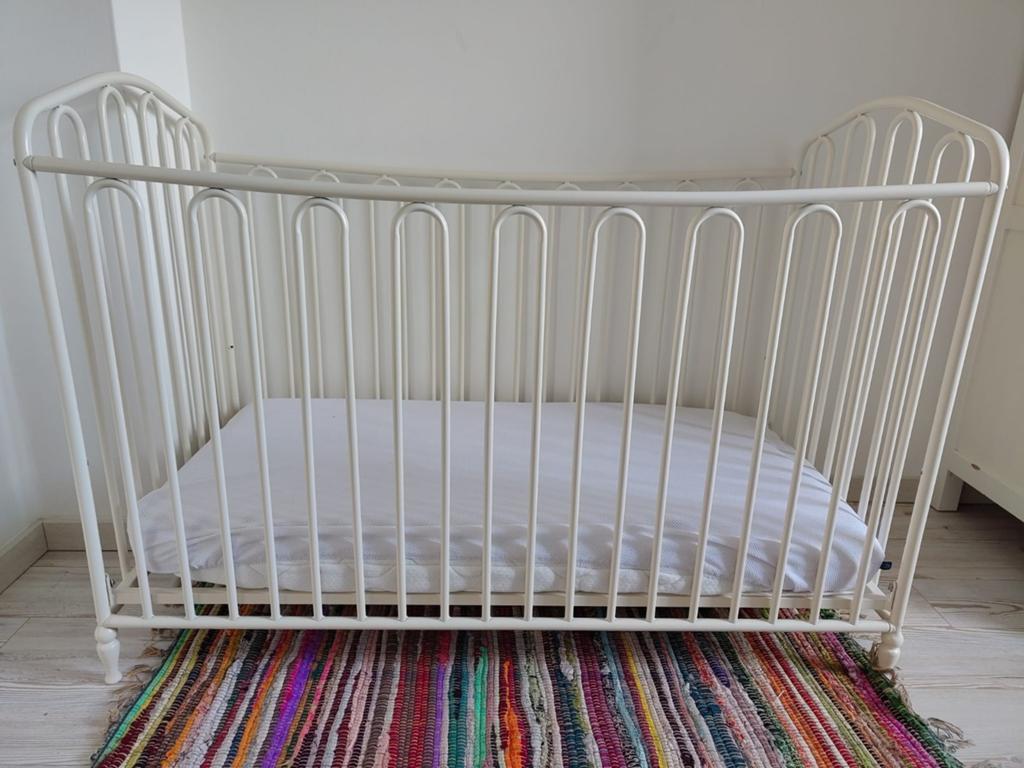 Luxe metalen Ledikant met matras, Ophalen, Wit, 190 cm of minder, Frans, Klassiek