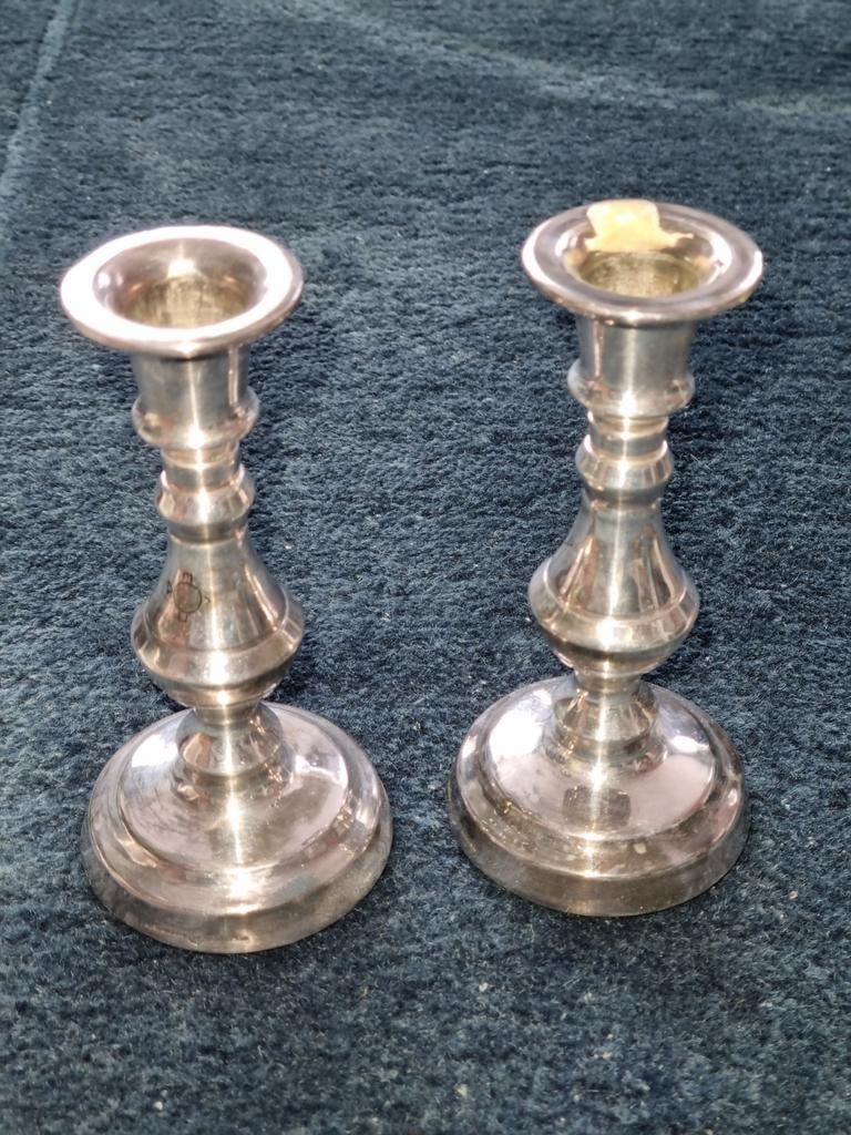 Vintage Engelse verzilverde kandelaars (2 stuks), Antiek en Kunst, Antiek | Kandelaars, Ophalen of Verzenden, Zilver