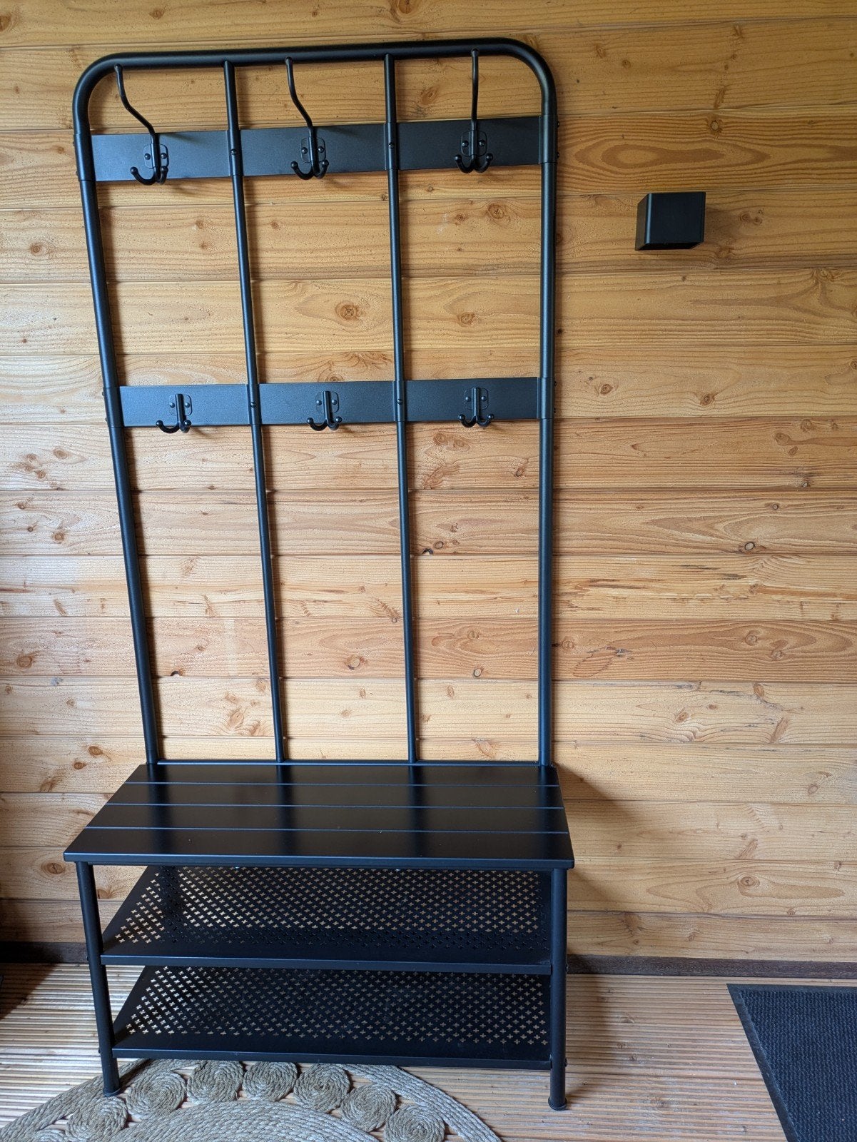 IKEA Kapstok met bankje, zwart metaal, 190x90 cm, Ophalen, Gebruikt, Metaal, Staande kapstok