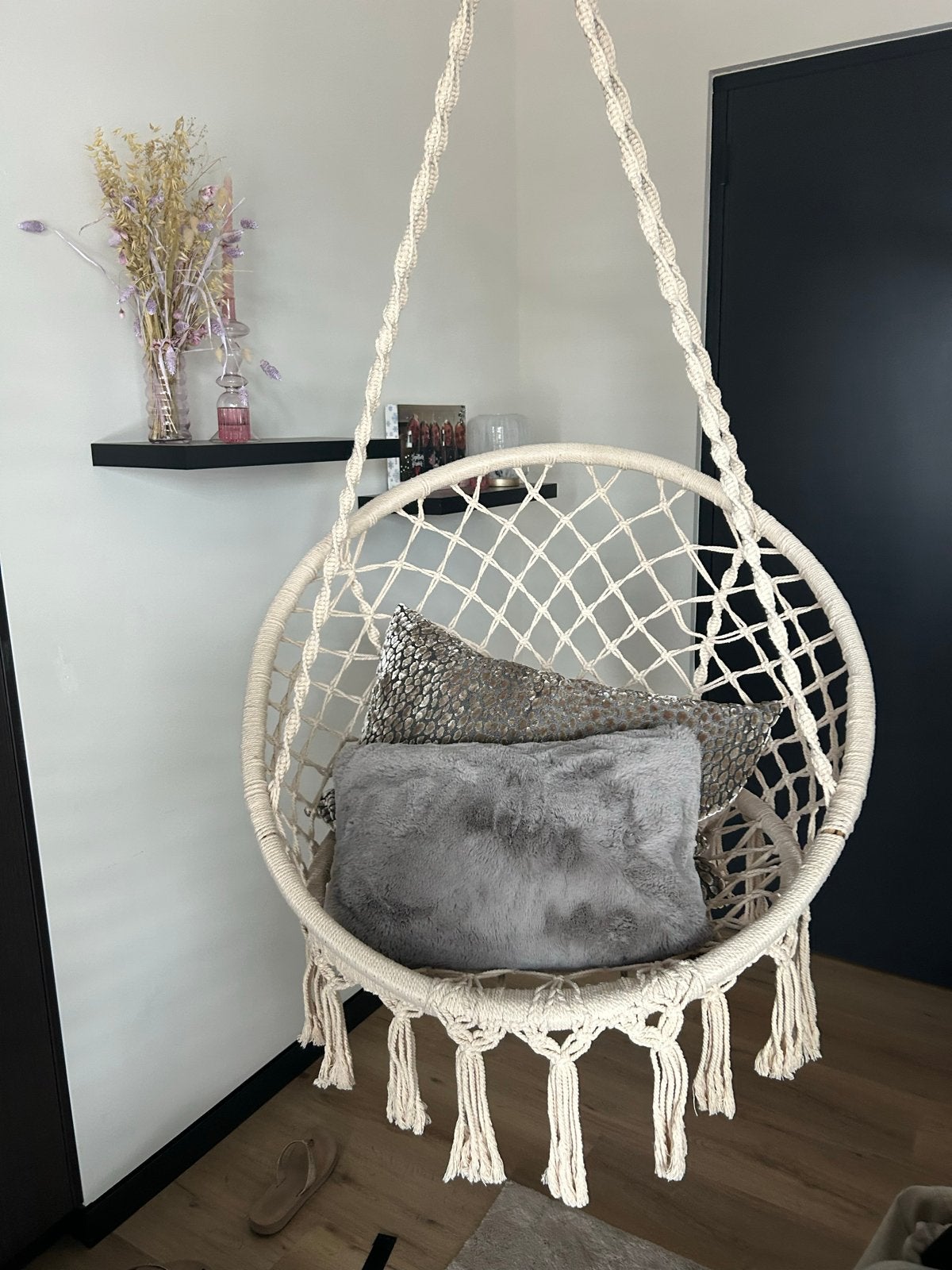 Hangende schommelstoel, Huis en Inrichting, Stoelen, Ophalen, Wit, Ibiza stijl, Zo goed als nieuw