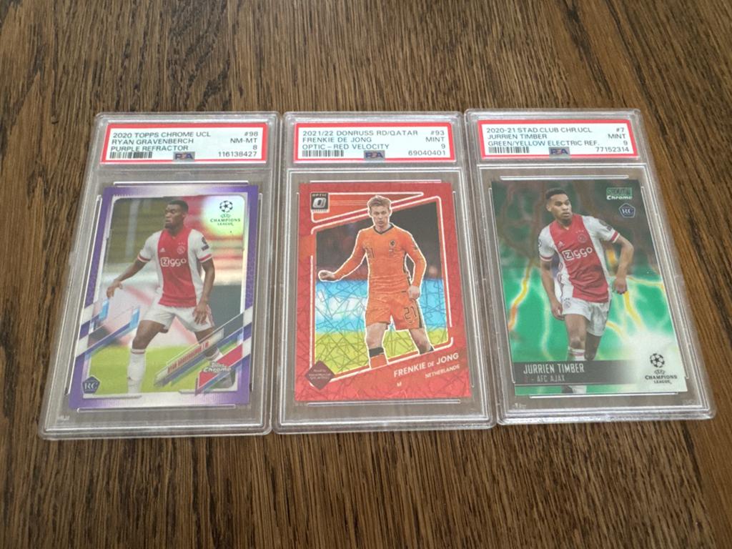 Voetbal Spelerskaarten: Gravenberch, de Jong, Timber PSA, Ophalen of Verzenden, Zo goed als nieuw, Ajax, Spelerskaart