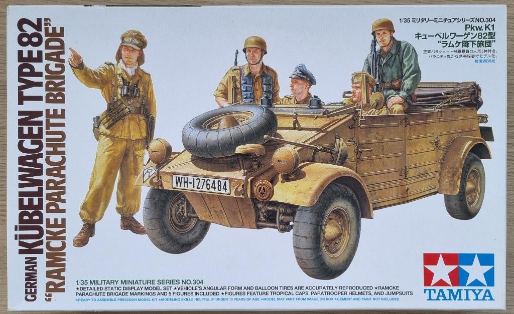 Tamiya #35304 1:35 WWII German Kübelwagen Type 82 Ramcke, Hobby en Vrije tijd, Modelbouw | Auto's en Voertuigen, 1:32 tot 1:50