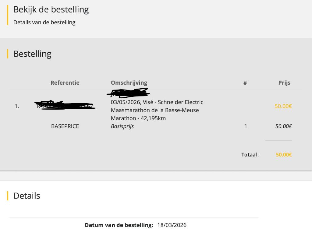 Schneider Electric Maas Marathon Ticket / Startbewijs, Eén persoon, Mei