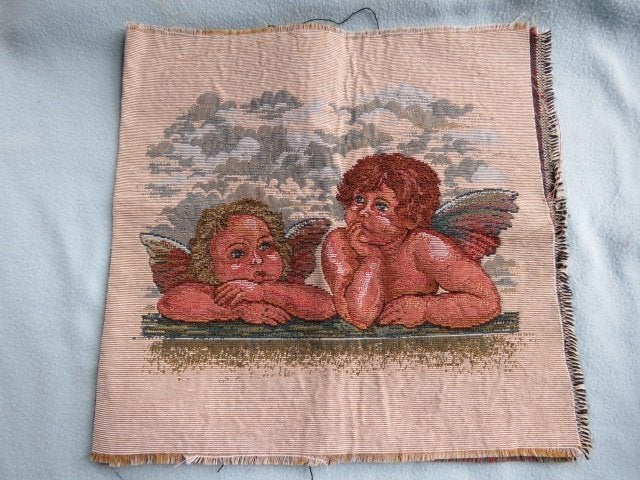 Vintage stof gobelin met engeltjes, Antiek en Kunst, Curiosa en Brocante, Ophalen of Verzenden