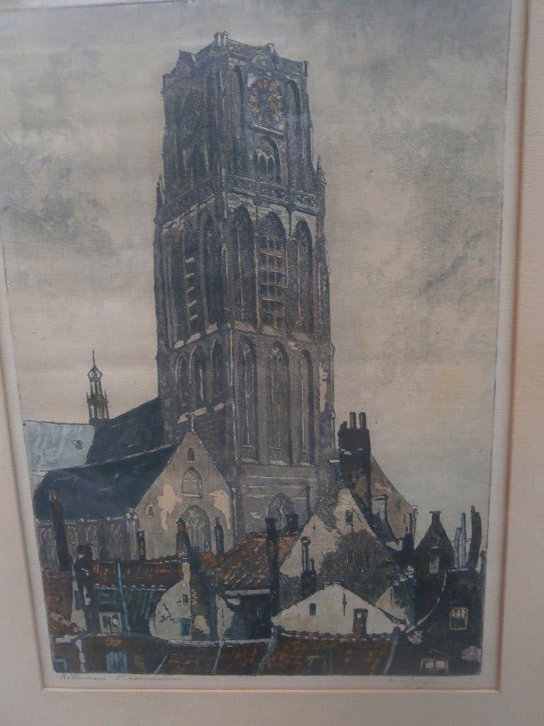 Marius de JONGERE, (scheen), Mooie gekl ets v/d Laurenskerk, Antiek en Kunst, Ophalen, Ets
